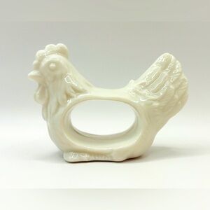 Rare Find! Vintage Shafford White Porcelain Rooster Napkin Rings Set